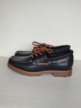 BRAND NEW Primark Men's BLACK Leather(SYNTHETIC )Boat Shoes
